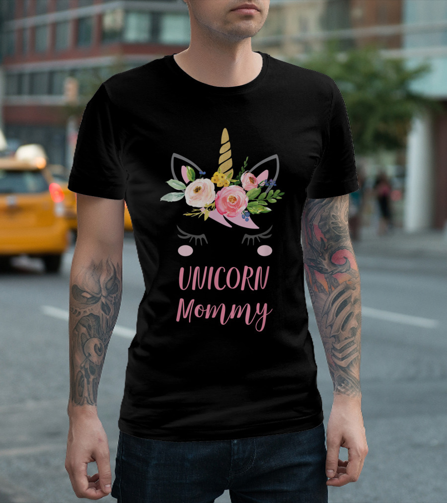 Unicorn Mommy Floral Horn T-Shirt