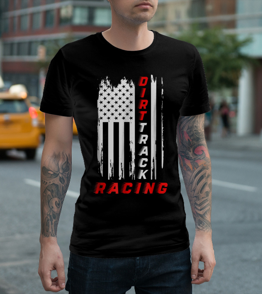 Dirt Track Racing American Flag Grunge T-Shirt