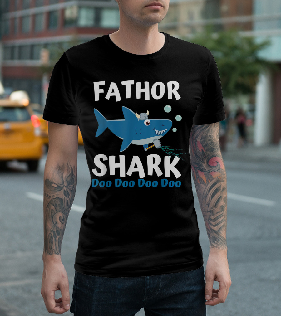 Fathor Shark Doo Doo Doo Doo Viking Father's Day Hero T-Shirt