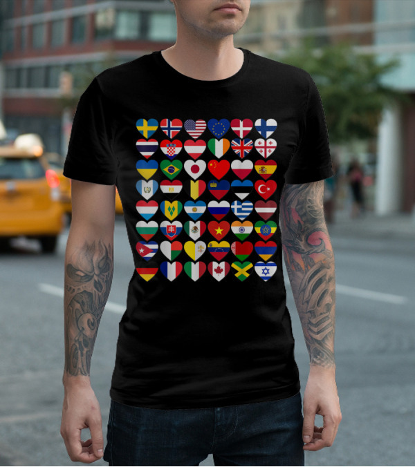 Flags Of The Countries Of The World Heart Shape Collection T-Shirt