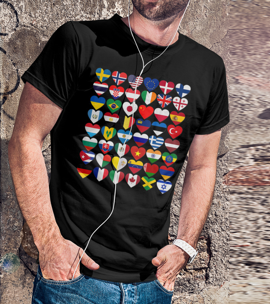 Flags Of The Countries Of The World Heart Shape Collection T-Shirt