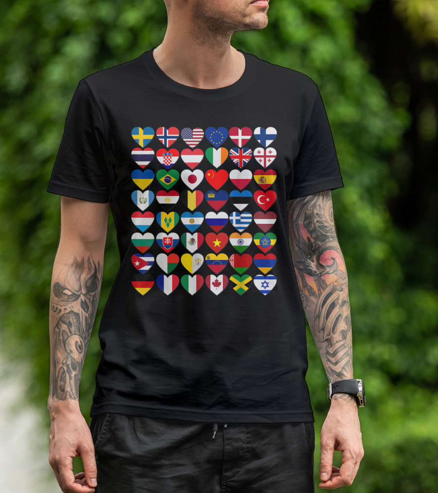 Flags Of The Countries Of The World Heart Shape Collection T-Shirt