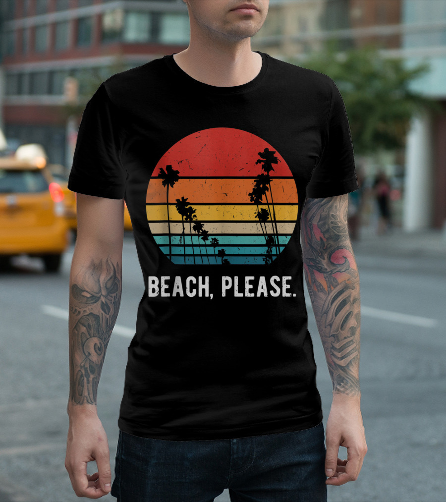 Beach Please Summer Breaks Aloha Vintage Sunset Palm Trees T-Shirt