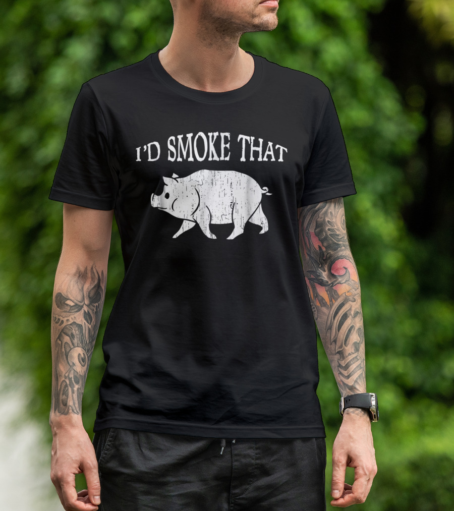 I'd Smoke That Funny Dad BBQ Vintage Pig Smoker T-Shirt