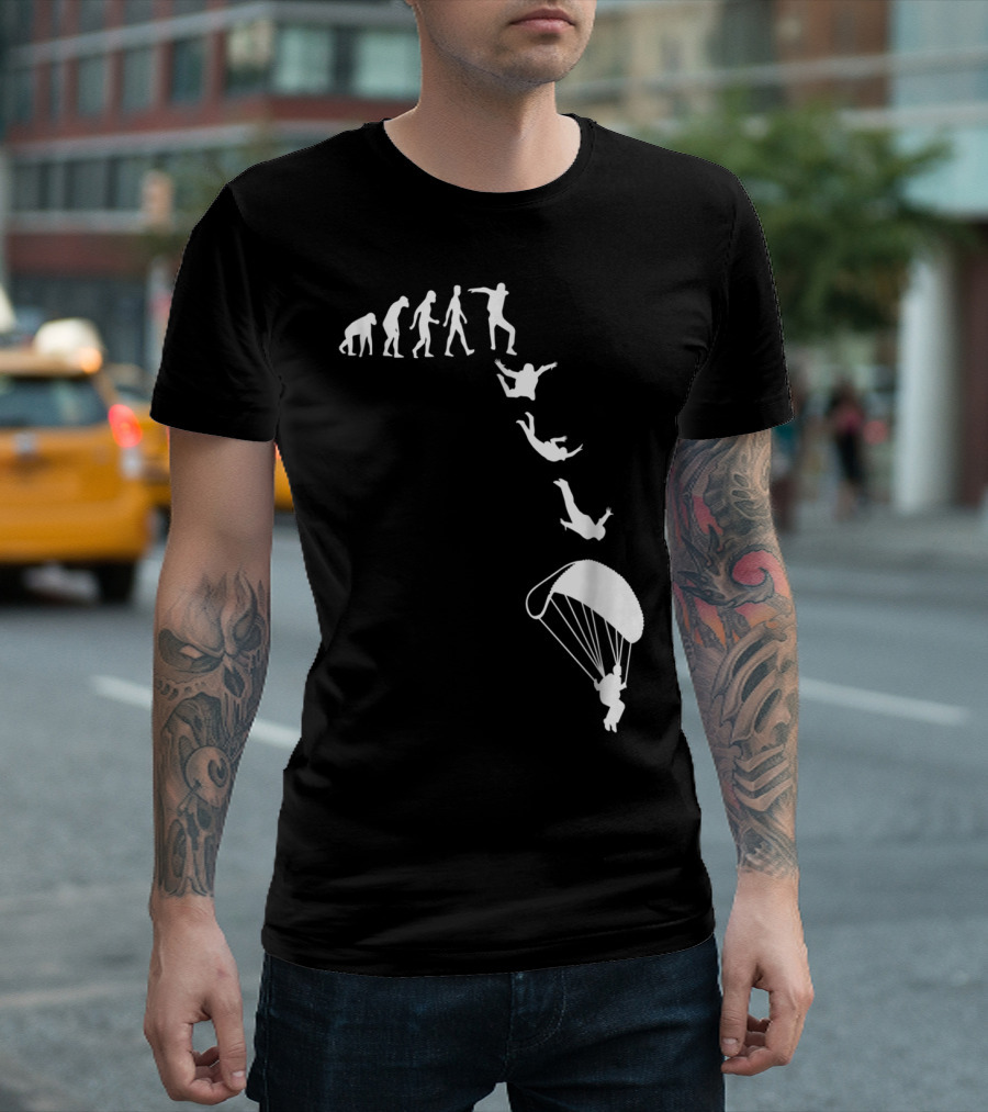 Funny Skydiving Skydiver Parachuting Evolution Of Man T-Shirt