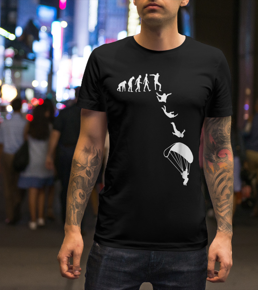 Funny Skydiving Skydiver Parachuting Evolution Of Man T-Shirt