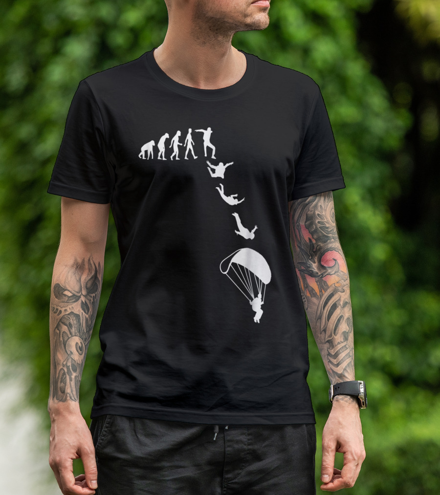 Funny Skydiving Skydiver Parachuting Evolution Of Man T-Shirt