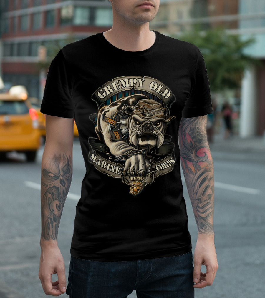 Grumpy Old Marine Corps Devil Dog USMC Veteran T-Shirt