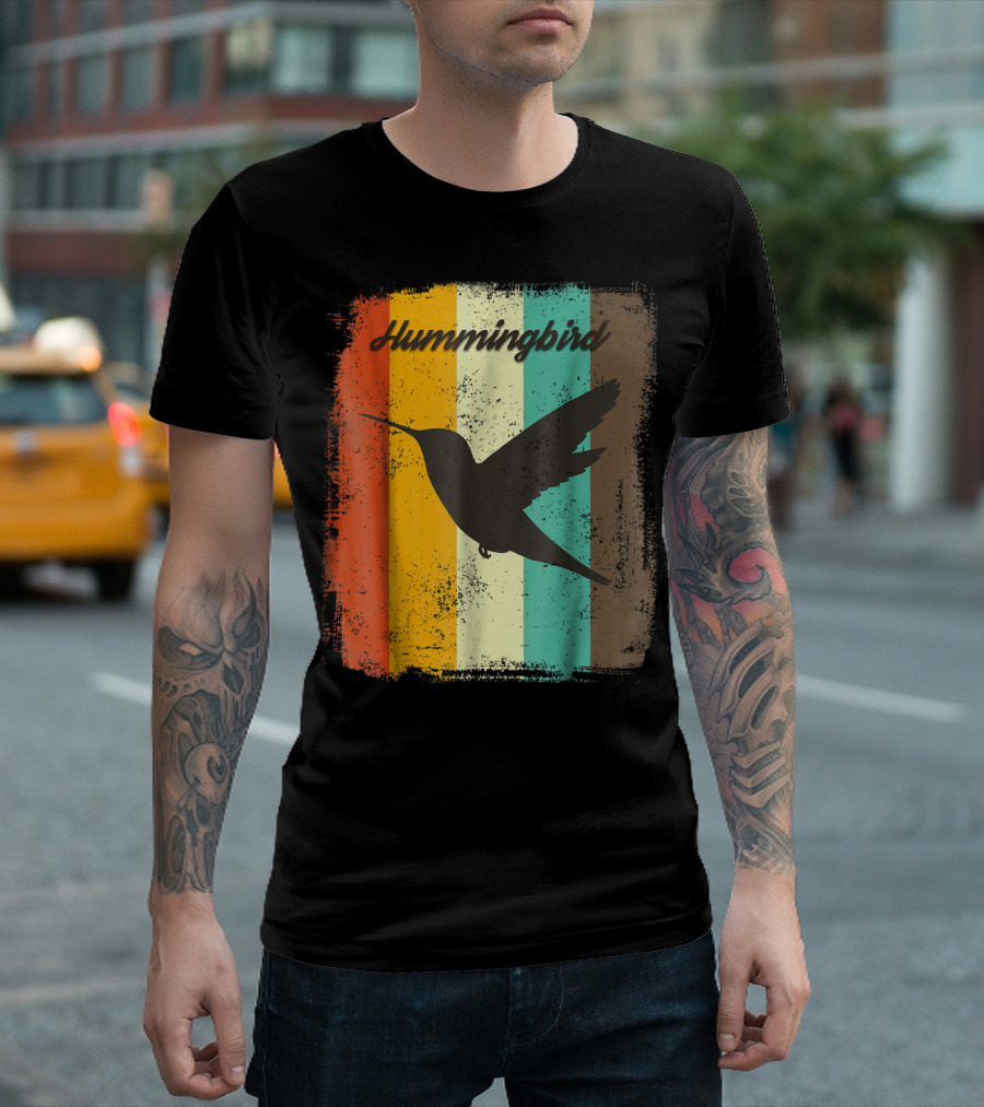 Hummingbird 70s Vintage Bird Lover Retro Stripes T-Shirt