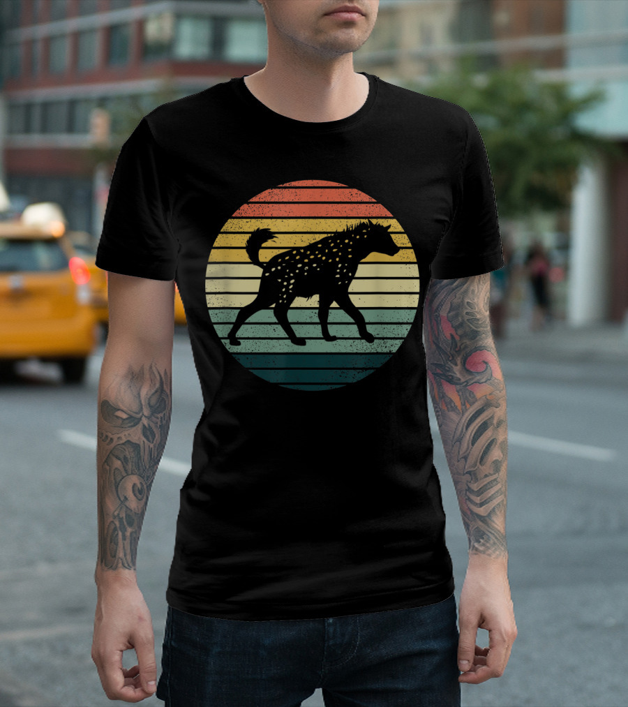 Hyena Vintage Silhouette Retro Stripes Sunset Animal T-Shirt