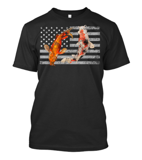 USA Flag With Japanese Koi Fish And Koi Carp T-Shirt