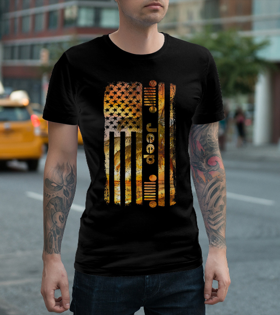 Jeep American Flag Tropical Palm Beach Summer T-Shirt