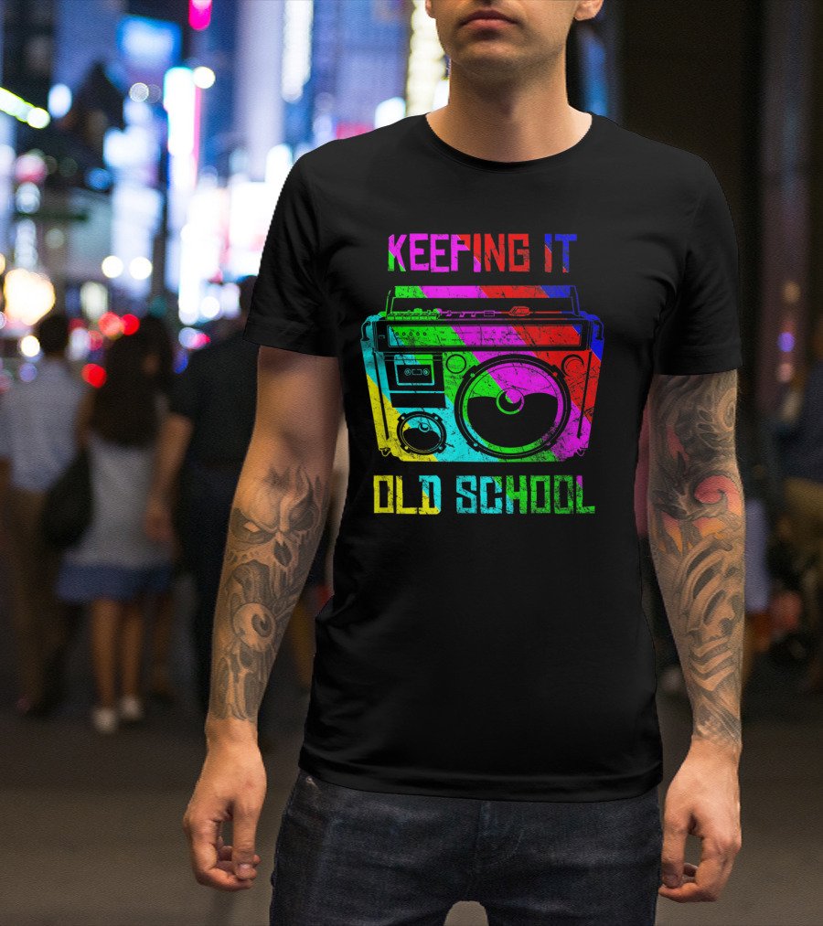 Keeping It Old School Boombox Retro Rainbow 80s Vibes T-Shirt