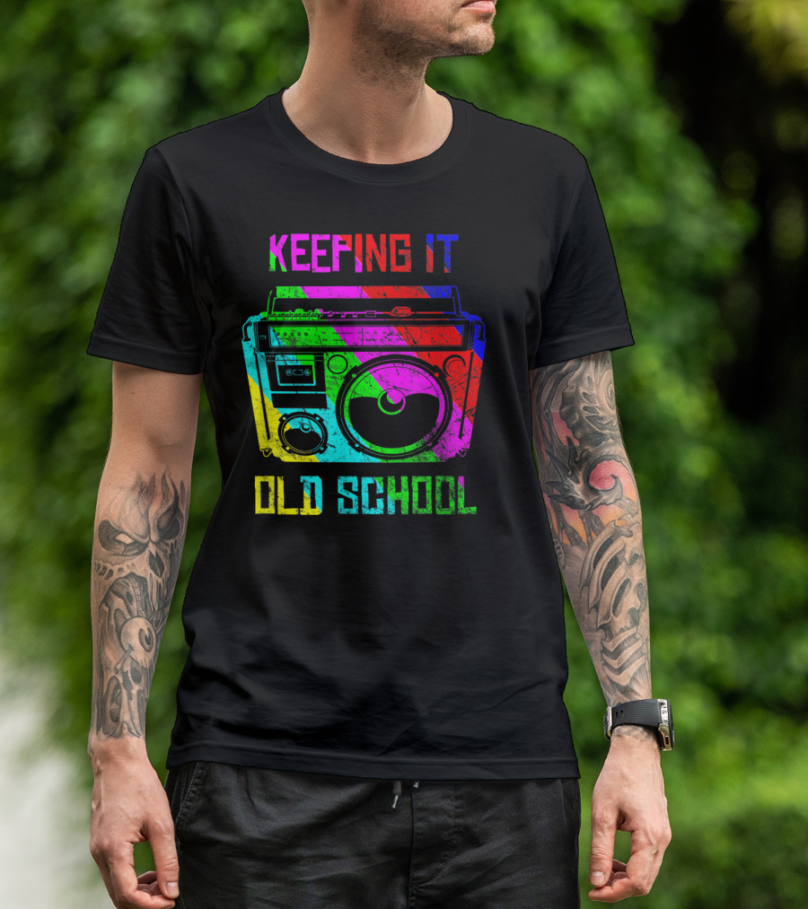 Keeping It Old School Boombox Retro Rainbow 80s Vibes T-Shirt