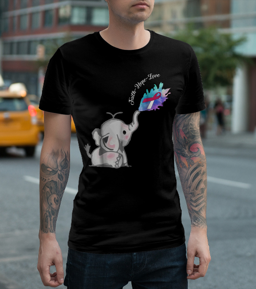 Faith Hope Love Cute Elephant Head Neck Cancer Awareness Warrior T-Shirt