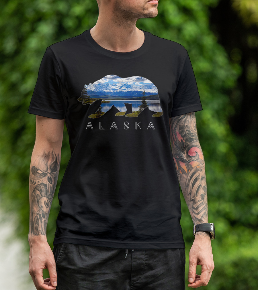 Alaska Bear Silhouette With Mountain Lake Scene T-Shirt