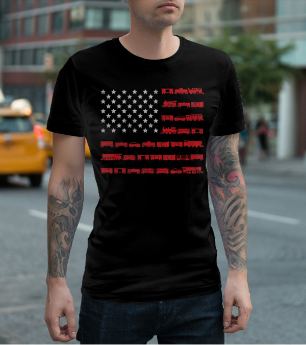 American Flag Made Of Red Railroad Trains And White Stars T-Shirt