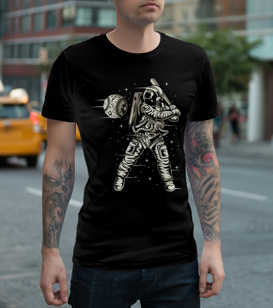 Astronaut Hitting Moon Baseball in Space T-Shirt