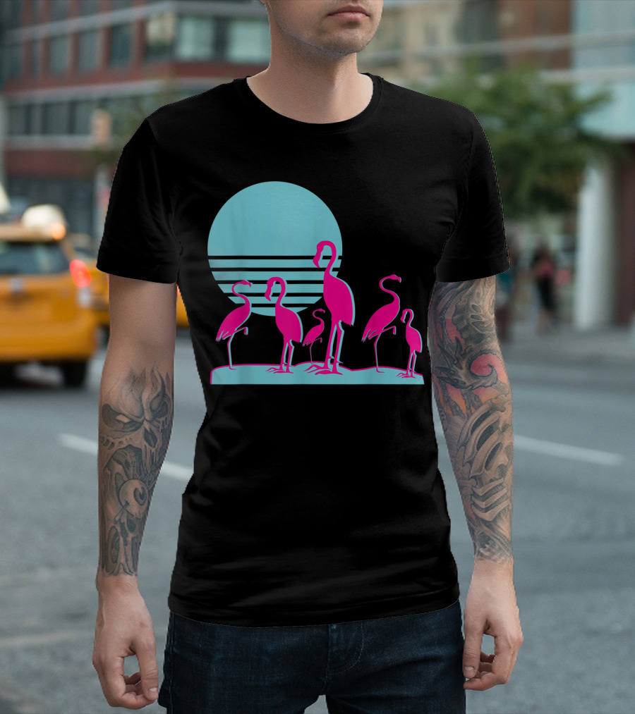 Flamingos Aesthetic Vaporwave 1980s Sunset Sundown Retro Synthwave T-Shirt