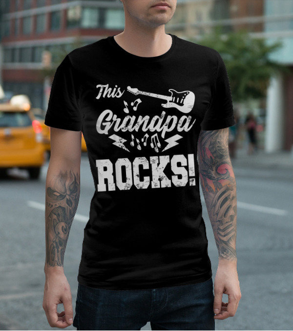 This Grandpa Rocks Guitar Rock N Roll Musical Notes Fun T-Shirt