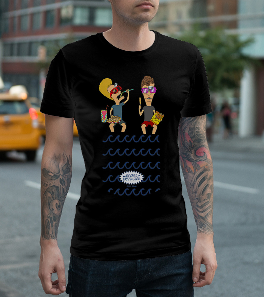 Beavis And Butthead Poolside Snacks With Nachos And Candy Corn Spectacles Waves T-Shirt