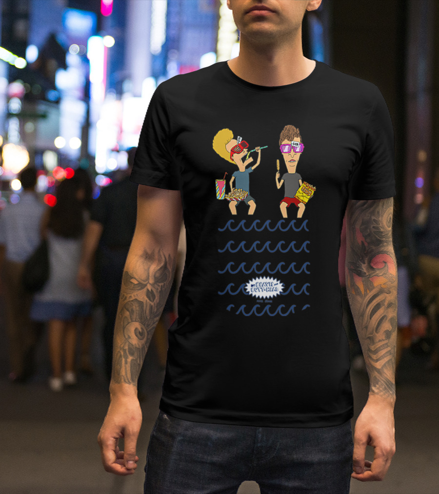 Beavis And Butthead Poolside Snacks With Nachos And Candy Corn Spectacles Waves T-Shirt