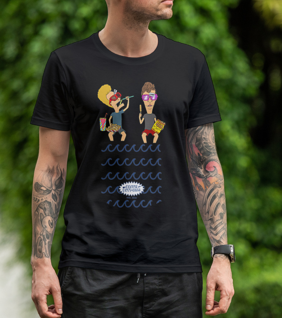 Beavis And Butthead Poolside Snacks With Nachos And Candy Corn Spectacles Waves T-Shirt