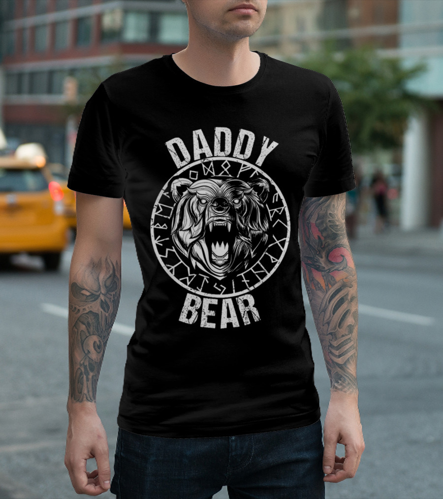 Daddy Bear Viking Runes Ferocious Roaring Bear T-Shirt
