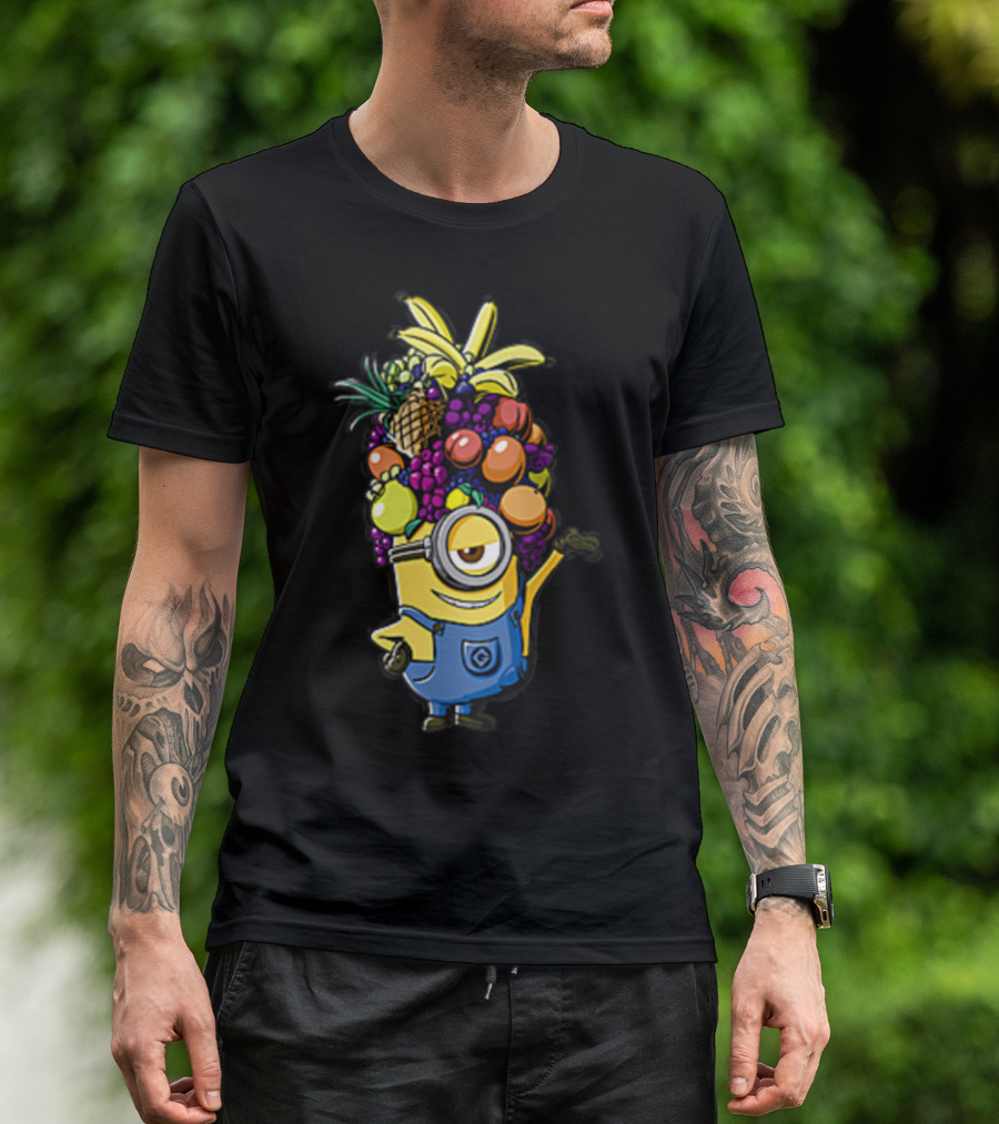 Despicable Me Minions Stuart Wearing Colorful Fruit Hat Overalls T-Shirt
