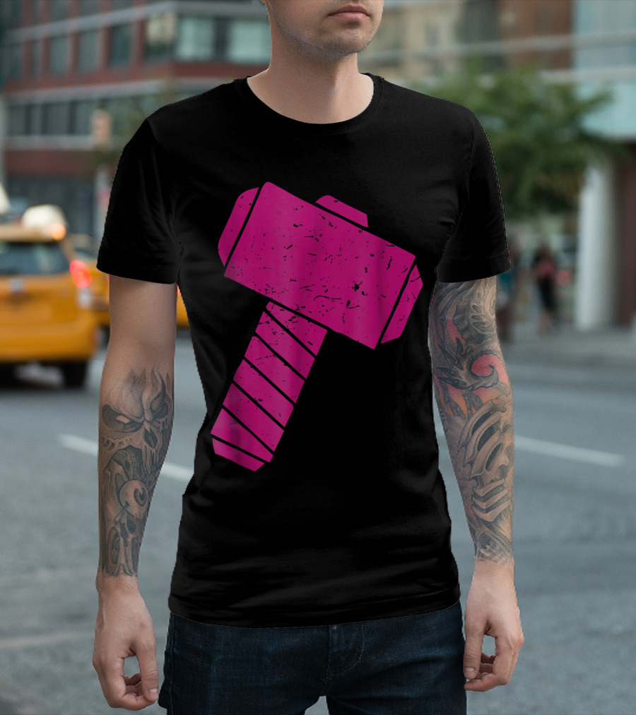 Distressed Magenta Mjolnir Thor's Hammer Odin Mythology T-Shirt