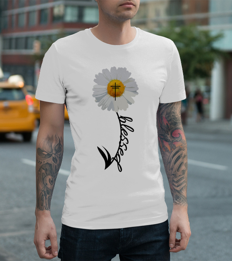 Blessed Cross Christian Religious Daisy Trendy T-Shirt