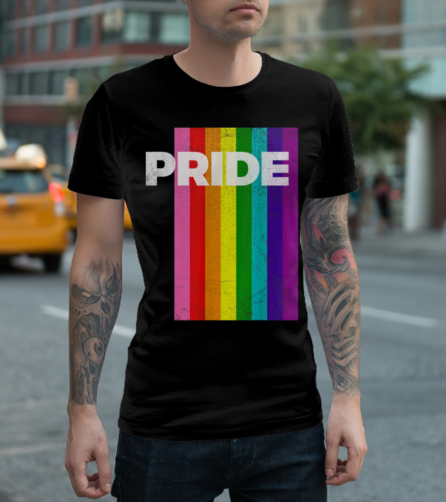 PRIDE Distressed Rainbow Stripes T-Shirt