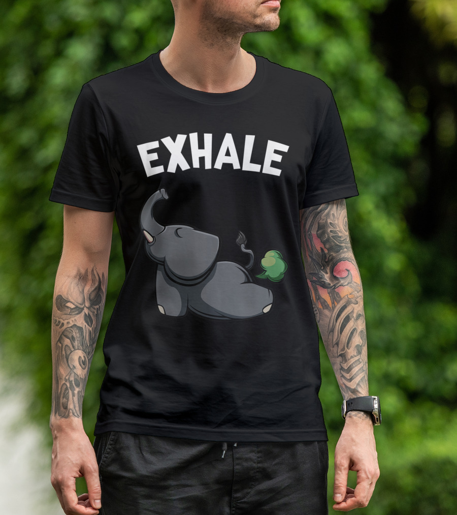 Exhale Funny Cute Farting Elephant Yoga Namaste Workout T-Shirt