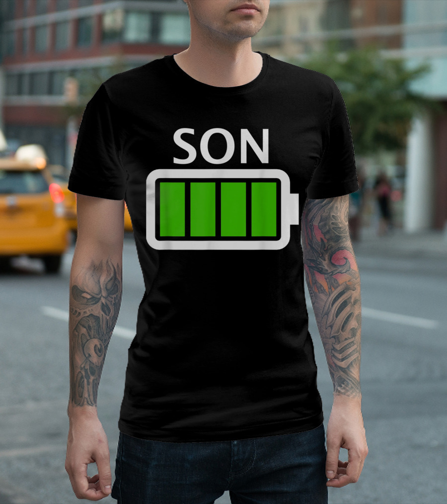 Family Matching Funny Son Fully Charged Battery T-Shirt