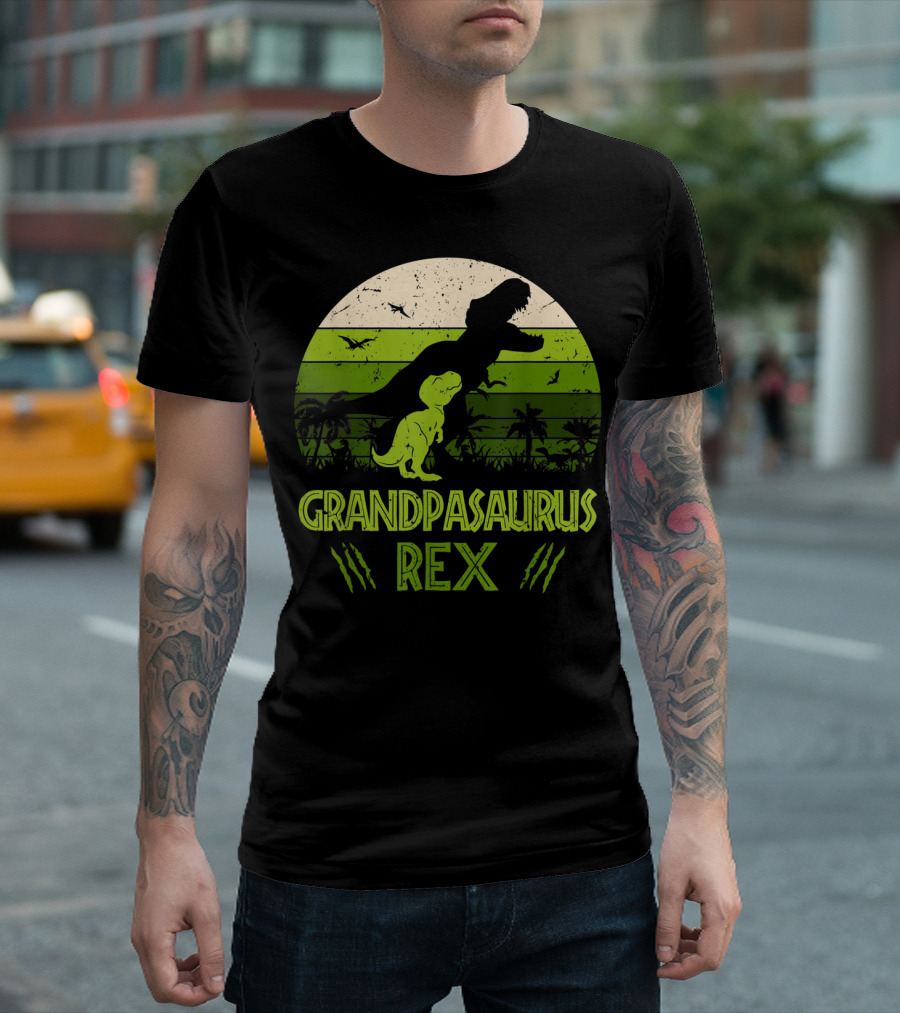 Grandpasaurus Rex Dinosaur Vintage Sunset Jurassic Scene T-Shirt