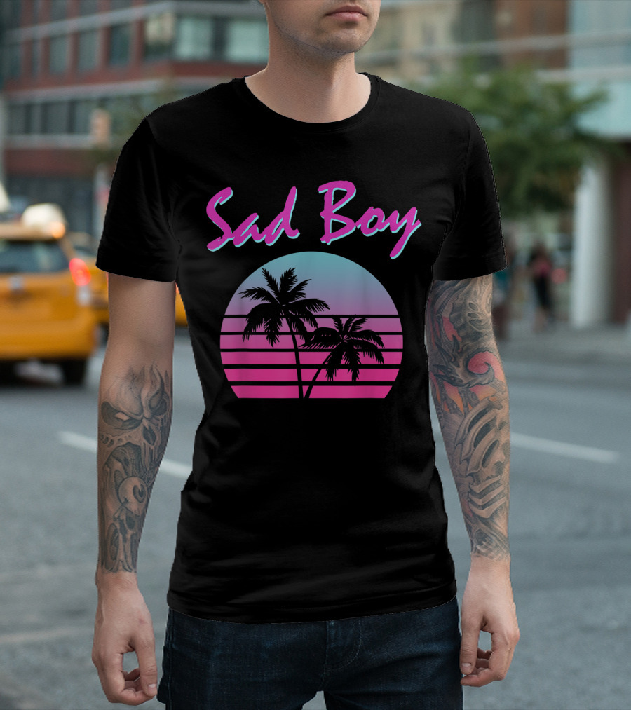 Sad Boy Aesthetic Vaporwave 90s 80s Palm Trees Sunset T-Shirt