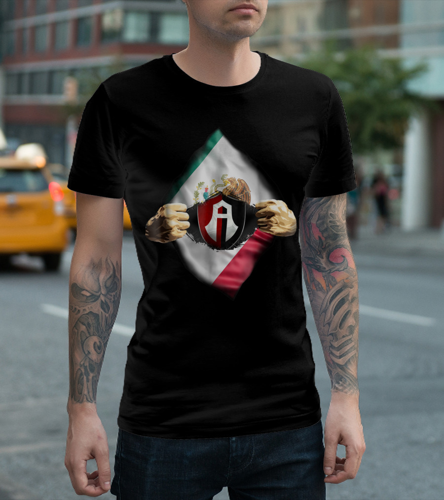 Atlas Heartbeat Love Funny Fan Atlas FC Mexican Flag Emblem T-Shirt