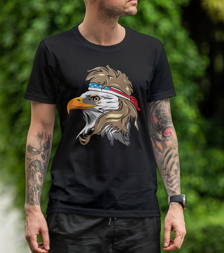 Bald Eagle Mullet American Flag Bandana Patriotic T-Shirt