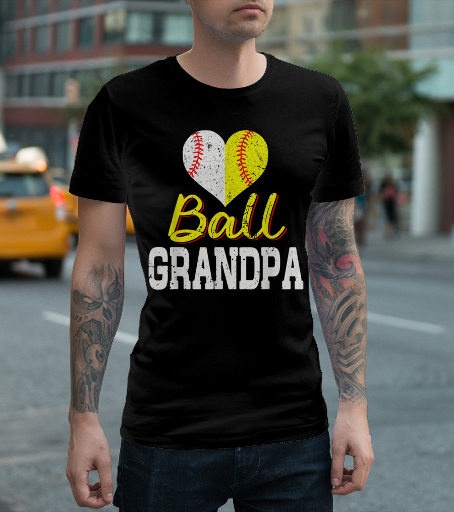 Ball Heart Baseball Softball Grandpa T-Shirt