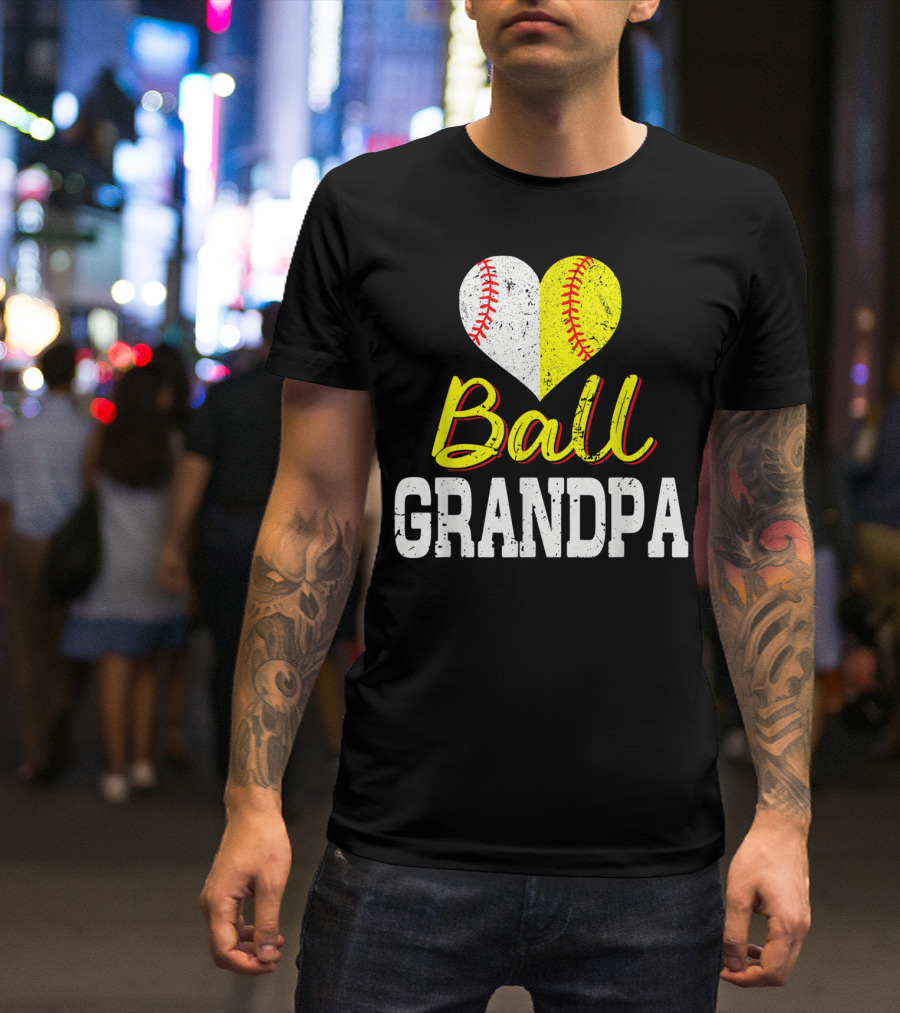 Ball Heart Baseball Softball Grandpa T-Shirt