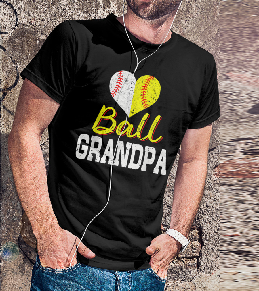 Ball Heart Baseball Softball Grandpa T-Shirt