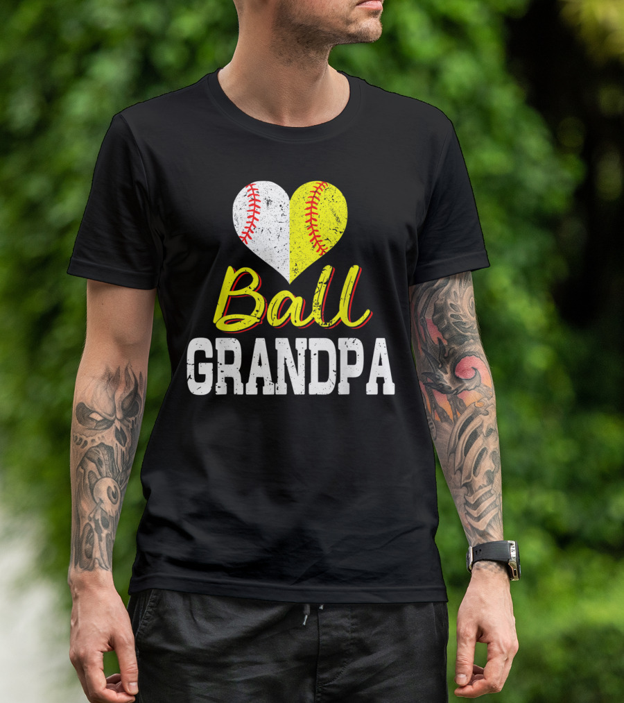 Ball Heart Baseball Softball Grandpa T-Shirt