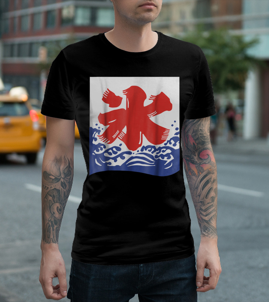 Kakigori Japanese Shaved Ice Kanji Flag with Water Waves T-Shirt