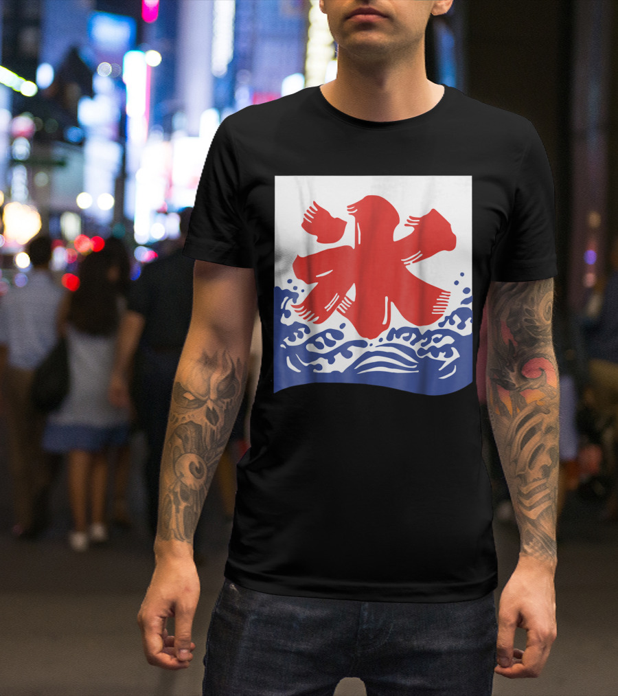 Kakigori Japanese Shaved Ice Kanji Flag With Water Waves T-Shirt
