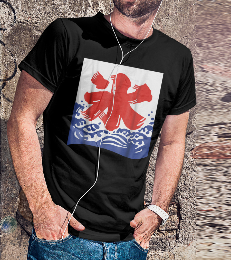 Kakigori Japanese Shaved Ice Kanji Flag With Water Waves T-Shirt