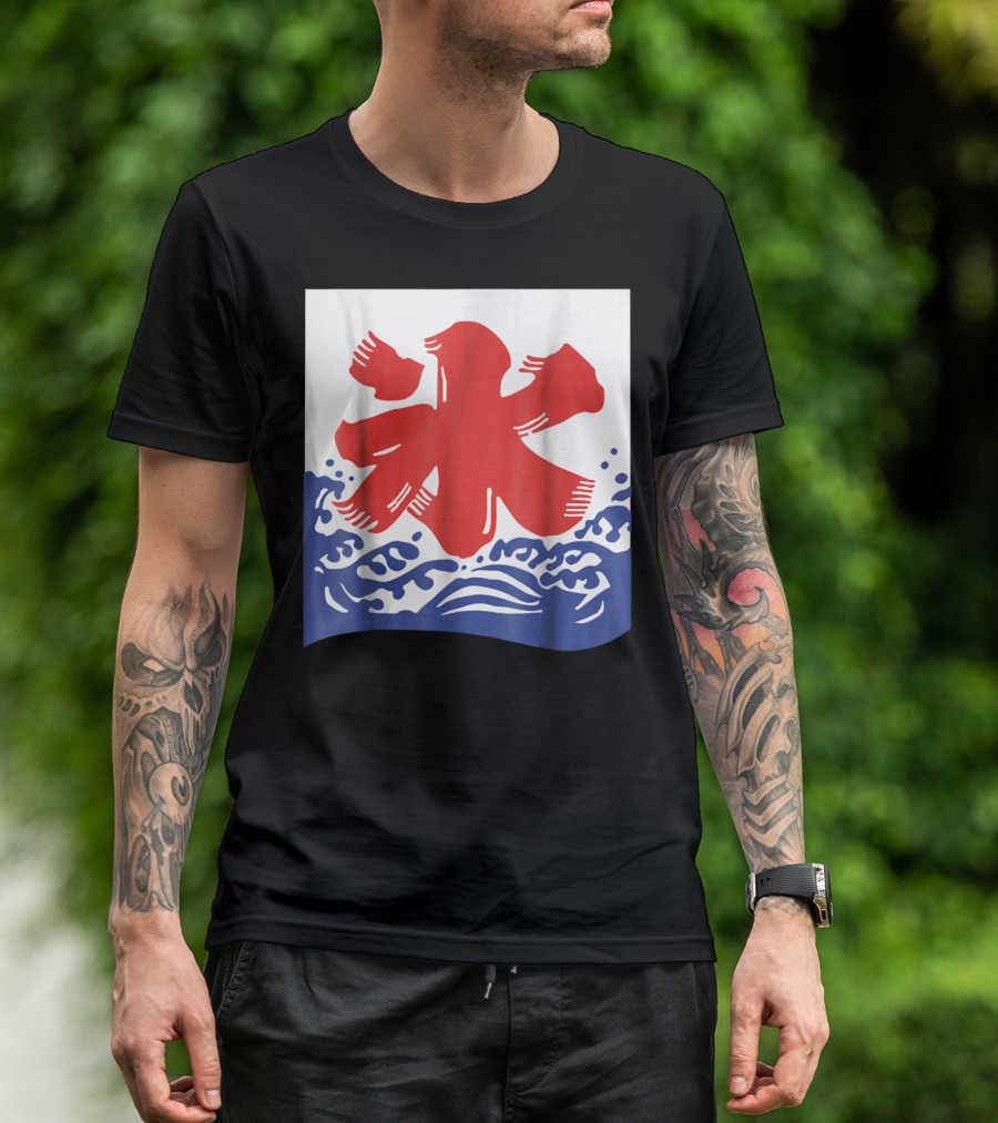 Kakigori Japanese Shaved Ice Kanji Flag With Water Waves T-Shirt
