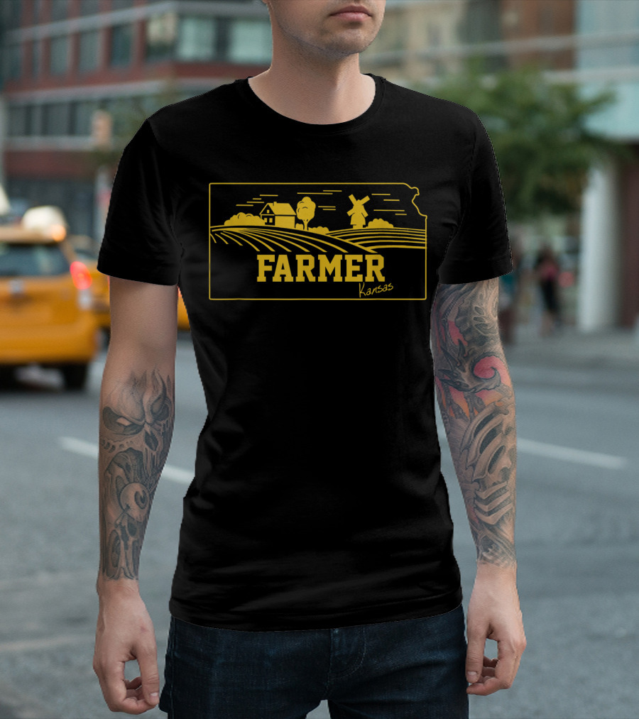 Kansas Farmer Farm Landscape Barn Windmill T-Shirt