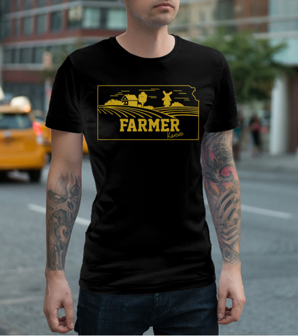 Kansas Farmer Farm Landscape Barn Windmill T-Shirt