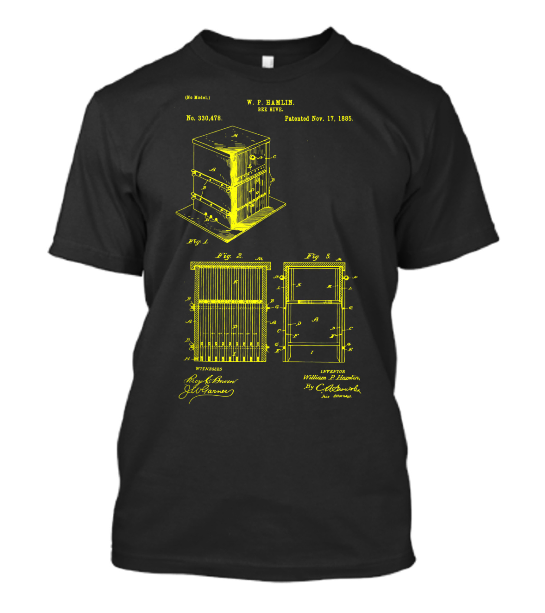 W.P. Hamlin Bee Hive Patent 1885 Vintage Honey Save The Bees Blueprint T-Shirt