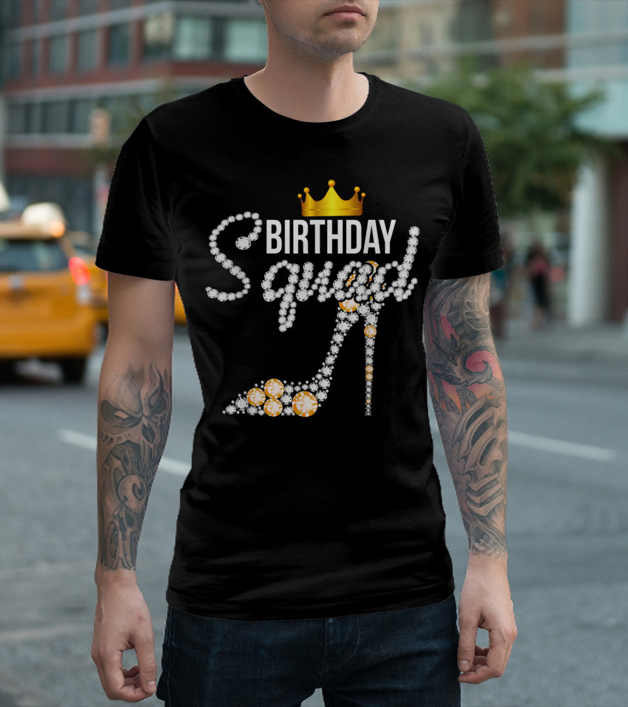 Birthday Squad Girly Golden Crown Pink Shoe T-Shirt